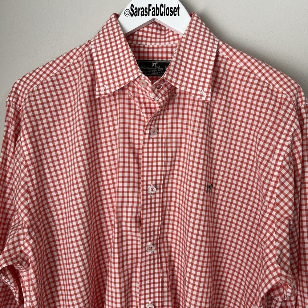 Southern Point Co The Hadley Shirt Men's Medium Button Up Checkered Orange White - Picture 2 of 8